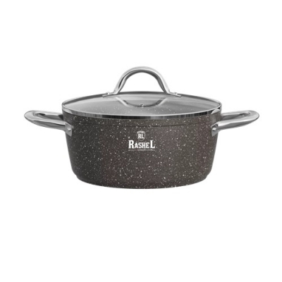 Кастрюля а/п литая 3 л с индукционным дном, стекл. крышка, d=22 см цвет: коричневый гранит (R-26630)