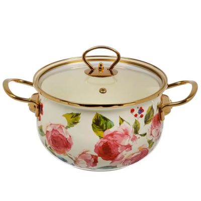 Кастрюля эмал сталь, 2.7 л, крышка стекло, Daniks, Pions, индукция (513819)