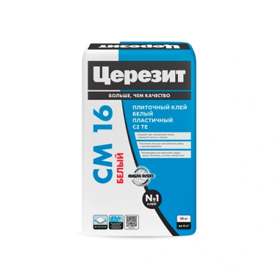 Клей для плитки ЦЕРЕЗИТ СМ 16/25 кг БЕЛЫЙ 3040034 (1 пал - 48 меш.) Клей для плитки ЦЕРЕЗИТ СМ 16/25 кг БЕЛЫЙ 3040034 (1 пал - 48 меш.)