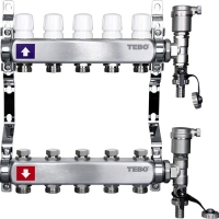 Коллекторная группа Tebo 1" х 3х3/4" дренажный кран и воздухоотвод, сталь (14)