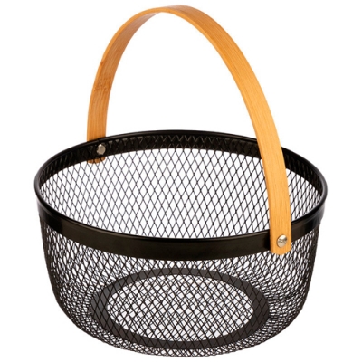 Корзина для хранения унив. металлическая с бамбуковой ручкой, круглая, 22,5*20,5*10,5 см арт 310902