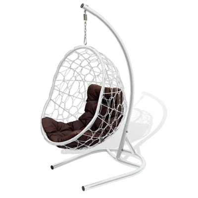 Кресло подвесное Риторика Евро до 120 кг стойка белая, корзина белая, подушка коричневая