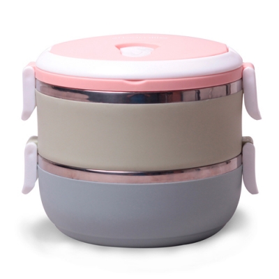 Ланч бокс двойной 1400мл 16.5*15*13.5см (пластиковый корпус, внутренние емкости из нержавеющей стали