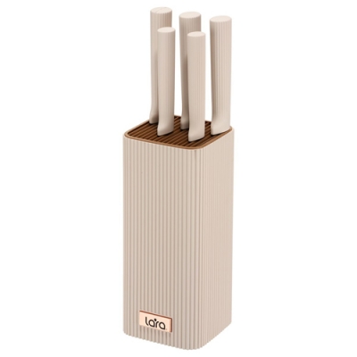 LR05-74 LARA Набор ножей 6 предметов: Подставка (квадрат) + 5 ножей (Soft touch)