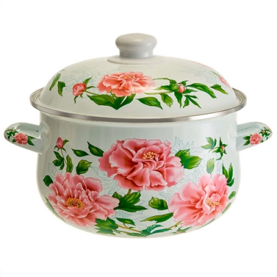 MetaLLoni EM-1512 Кастрюля эмалированная с эмалированной крышкой 5 л,d=24см,"Пионы"(6)