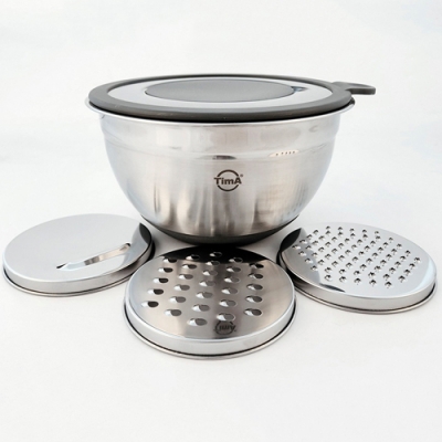 Миска нерж. с прозр.крышкой с терками (3шт). и силик.дном 16см объем 1.6л. арт.МКТ-16