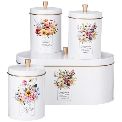 Набор agness "Floral mood" 2в1 хлебница 34*20*18 см, банка для сыпучих 12*17,5 см 3 шт 790-377