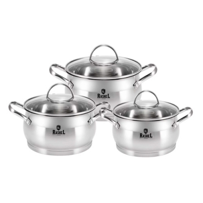Набор кастрюль 6 пр. из нержавеющей стали со стекл. кр. (2,1л, 2,8л, 3,8л) (R-207А) "МАРУСЯ" Набор кастрюль 6 пр. из нержавеющей стали со стекл. кр. (2,1л, 2,8л, 3,8л) (R-207А) "МАРУСЯ"