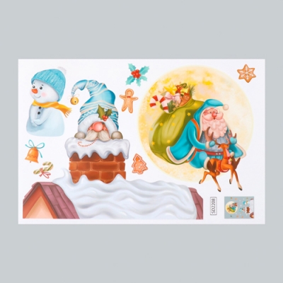 Наклейка пластик интерьерная цветная "Снеговичок и гном в дымоходе" 30х45 см арт.9526247 г.Екатеринб