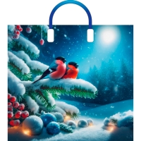 Пакет с пластмассовыми ручками 38х34+3см (90) (Снегири в лесу) НГ, глянцевый Артпласт ПЛР62819