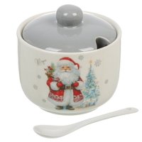 Сахарница 500 мл, доломит, 11.2х11.2х11 см, с ложкой, Daniks, Снежные забавы (478172)