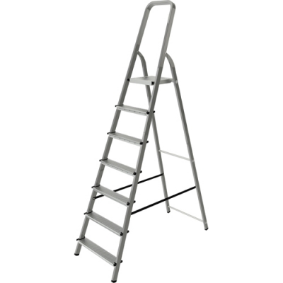 Стремянка стальная одностор.Новая Высота NV1150,1*7 ступени 70мм,красная,красный башмак 1150107-033