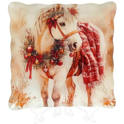 Тарелка обеденная, стекло, 23х23 см, квадратная, Символ года 2026 Лошадь, Daniks (498877)