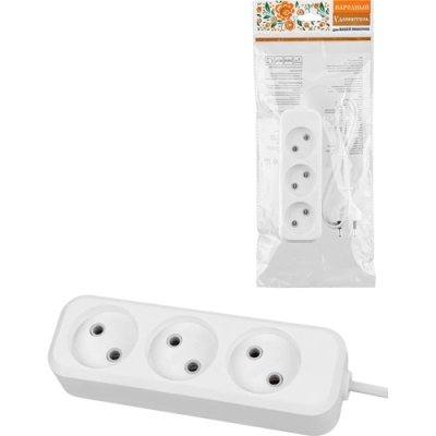 Удлинитель 3 гнезда, 5 метров, б/з, 6 А, 1380 Вт, белый, НАРОДНЫЙ У-31011 (SQ1303-1202)