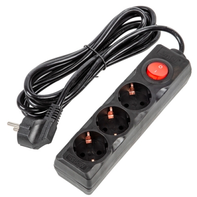 Удлинитель серии Ultra, шнур 3м., 3 гнезда, 16A, с/з. Черный. TM UnielS-GCU3-3B BLACK