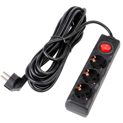 Удлинитель серии Ultra, шнур 7м., 3 гнезда, 16A, с/з. Черный. TM UnielS-GCU3-7B BLACK UL-00010020