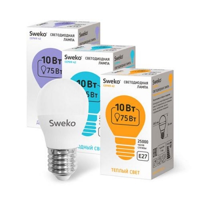 Светодиодная лампа 42 серия 42LED-G45-10W-230-4000K-E27 (38745)