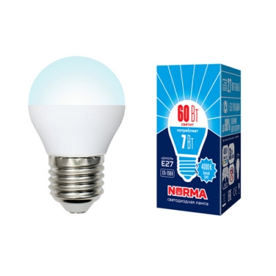 Лампа светодиодная LED-G45-7W/NW/E27/FR/NR белый свет (4000K) Серия Norma