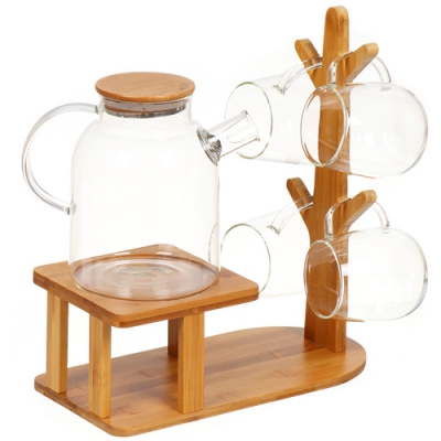 Набор чайный стекло, 5 предметов, на 4 персоны, 450 мл, деревянная подставка, Y4-3551 (353540)