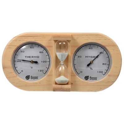 Термометр с гигрометром Банная станция с песочными часами 27х13,8х7,5см для бани и сауны /4 18028