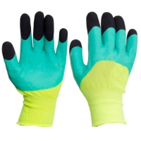 Перчатки нейлоновые со вспененным полиуретаном "Ноготки" 3/4 салатово-лимонный,черный г.Пенза