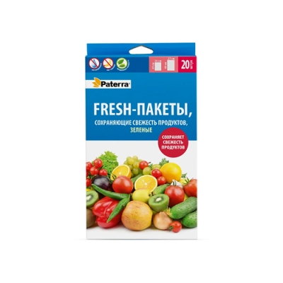 Fresh-пакеты, сохраняющие свежесть продуктов, зеленые, 2 размера , 20 шт/уп, PATERRA (109-207)
