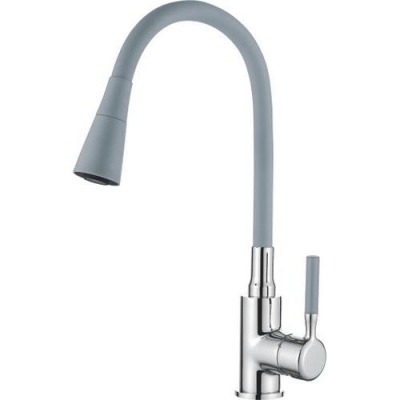 Смеситель Кухня LEDEME с силиконовым изливом МАКСИ (серый/хром) L4199-9