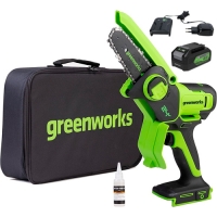 24V Цепная мини пила акк. Greenworks GD24CSMNX, 15см, бесщеточная, c 1хАКБ 4Ач и ЗУ (2008707UB) 24V Цепная мини пила акк. Greenworks GD24CSMNX, 15см, бесщеточная, c 1хАКБ 4Ач и ЗУ (2008707UB)