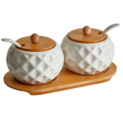 AK5-0009 Набор из 2 банок (250 мл) с ложками на бамбуковой подставке (24)