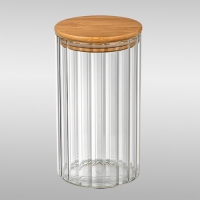 Банка из рельефного стекла, AROMA RIVIERA, объём: 1300 мл, с крышкой из бамбука арт.108281 Банка из рельефного стекла, AROMA RIVIERA, объём: 1300 мл, с крышкой из бамбука арт.108281