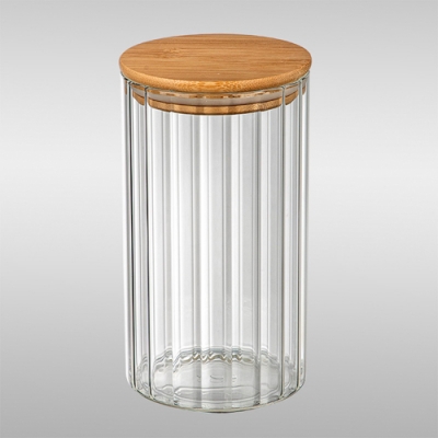 Банка из рельефного стекла, AROMA RIVIERA, объём: 1300 мл, с крышкой из бамбука арт.108281