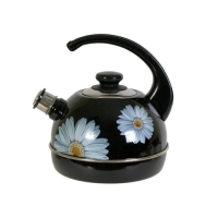 Чайник 4,0л. (конс. ручка) - черный / ромашки (декор - нерж. сталь) Т04/40/02/14