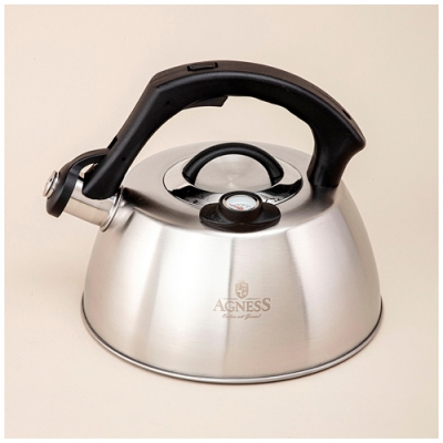 Чайник agness со свистком, 3,0л термоаккумулирующее дно,индукция,встроенный термометр 908-067