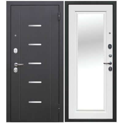 Дверь металлическая Ferroni Гарда 7,5 см Серебро Зеркало Белый Ясень 860 правая