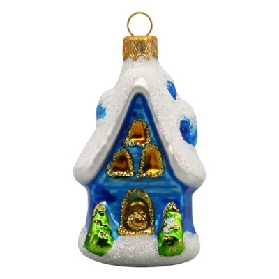 Ёлочное украшение "Домик с елочками" голубой, в подарочной упаковке h-9см