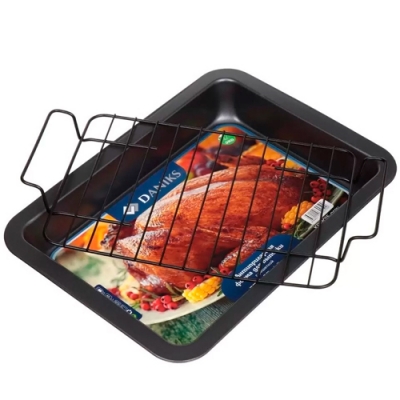 Форма для запекания сталь, 27х37.5х4.5 см, антипригарное покрытие, прямоугольная, с металлической ре