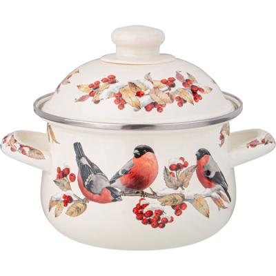 Кастрюля agness эмалированная с эмал.крышкой серия "Снегири", 1.5 л, 16*10 см 934-730