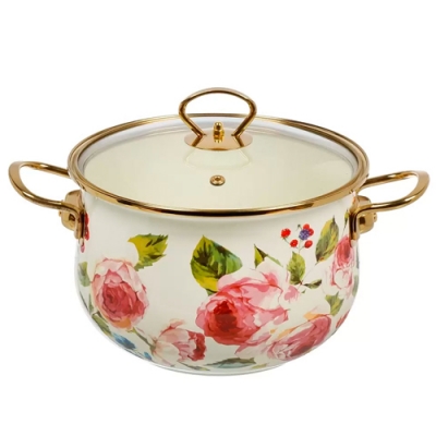 Кастрюля эмал сталь, 4 л, крышка стекло, Daniks, Pions, индукция (513820)