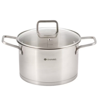Кастрюля нерж, 3.9 л, с крыш, крыш стекло, Daniks, Ирати, индукц, SD-01369-20 (505743)