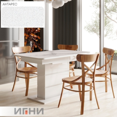 Кухонный стол Шамбор (белый глянец) 1240*750/300 (ручной механизм) форма 2 (пластик), антарес