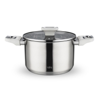 LR02-258 Кастрюля LARA (нерж) ФЛОРА 20x12,5см 3.9л, капсул индукци дно, Soft touch, стекл. крышка