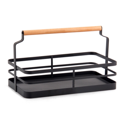 Металлическая корзина с деревянной ручкой, черный матовый LB-1