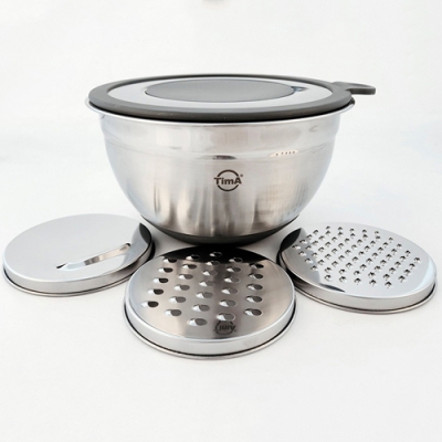 Миска нерж. с прозр.крышкой с терками (3шт). и силик.дном 20см объем 3л. арт.МКТ-20