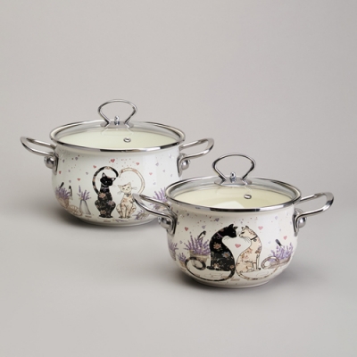 Набор кастрюль эмалированный, серия "Lavander cats" 4пр. 2,0/2,8л диа.18/20см 943-102