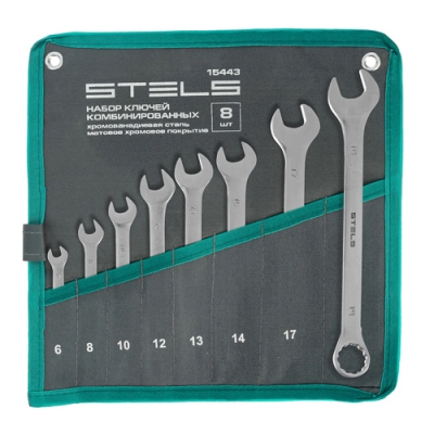 Набор ключей комбинированных 6-19 мм, 8 шт., CrV, матовый хром// Stels арт.15443