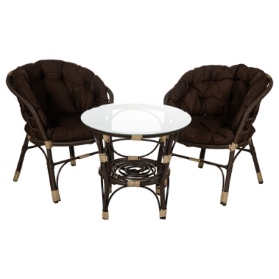 Набор мебели Багамы Лайт Garden story коричневый (2 кресл+2 подуш+стол со стеклом) BG3325