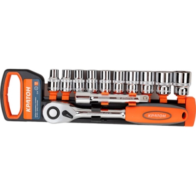 Набор торцевых головок Кратон 1/2", 10-24 с трещ.ключом, 12пр.