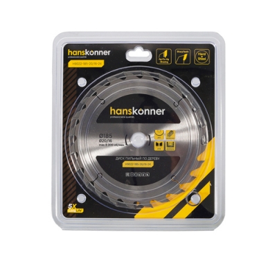 Пильный диск по дереву Hanskonner 185x20/16мм, 24 зубьев H9022-185-20/16-24