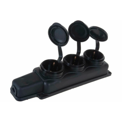 Розетка трёхместная с З/К брызгозащищенная РП 16-334,стирольный каучук, УХЛ2, 230В