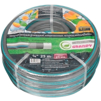 Шланг поливочный, 3/4 '', диам 20 мм, 21 атм, армир, 25 м, 4 слоя, Grandy, Quattro, ПВХ, 282521 Шланг поливочный, 3/4 '', диам 20 мм, 21 атм, армир, 25 м, 4 слоя, Grandy, Quattro, ПВХ, 282521